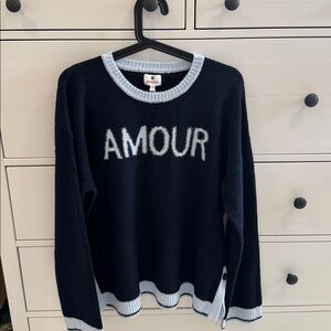 Anthropologie Navy and Light Blue Amour Sweater Size L NWT